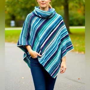 Boutique Multi Color Womens One Size Knit Acrylic Pull Over Cowl Neck Poncho NWT
